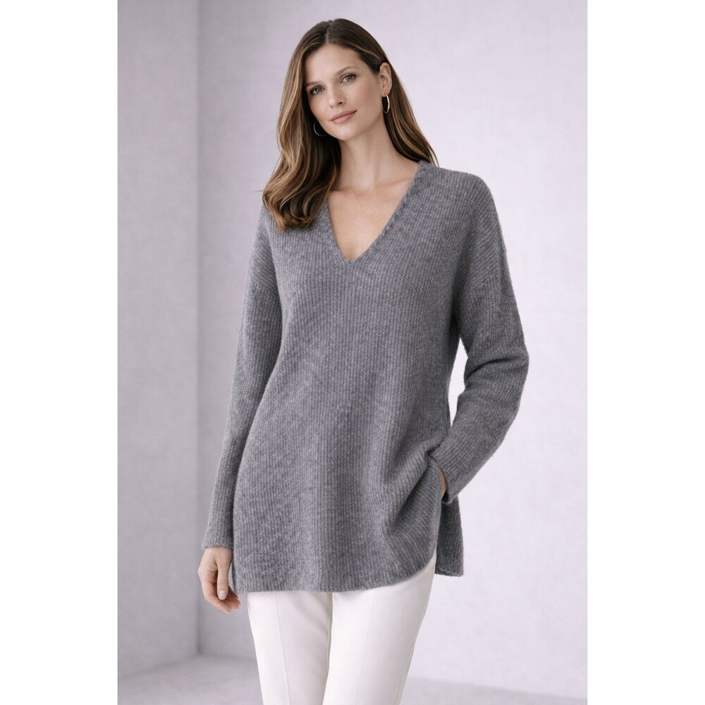 WILFRED Gray V Neck Knit Sweater Long Sleeve Soft Cotton Casual Women Size Small